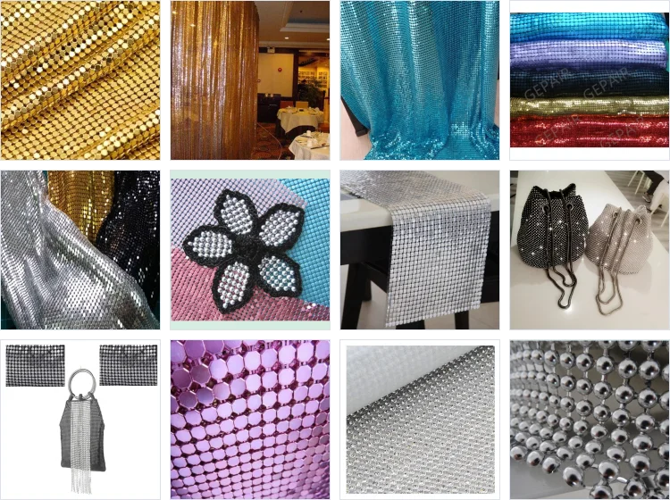 Soft Multi Color Metallic Sequin Fabric Metal Mesh Aluminum Chainmail Fabric For Garment Party Decoration