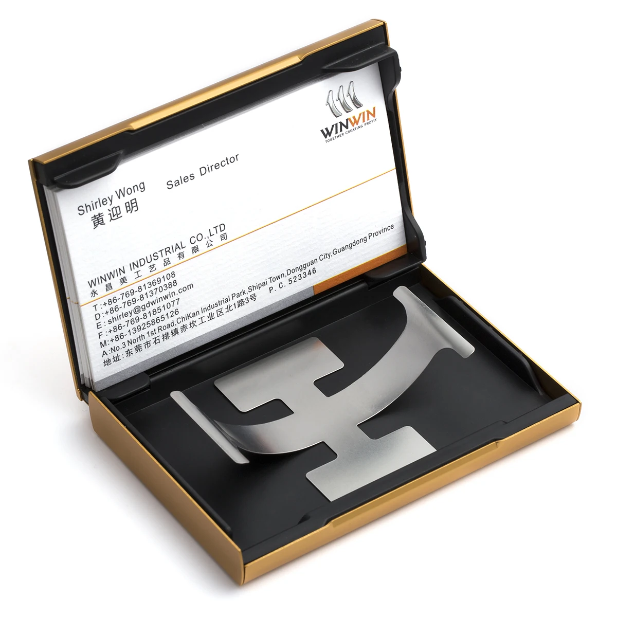 Push button aluminium business card holder