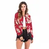 Women's Floral Print Classic Baseball Fall Short Biker Bomber Jacket Coat Zipper Up Outwear Y10547