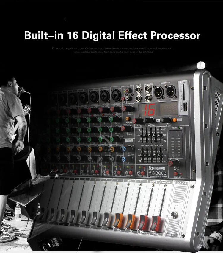Профессиональный микшерный усилитель звука с USB MP3-плеером, 8-канальный вход