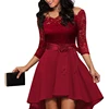 Women's Red Elegant Off the Shoulder Cocktail Skater Lace Dress Ladies Sexy Bridesmaid Adult Evening Party Dresses with Bowknot