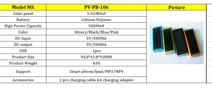 OEM Portable Solar Power Bank, Mini Solar Power Bank Charger, Power Bank Solar Cell For Mobile phone