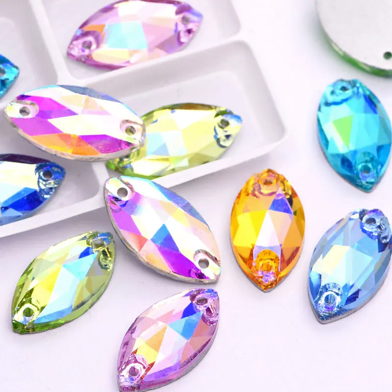 Navette Colorful Glass Crystal Sew On Rhinestone For Decoration