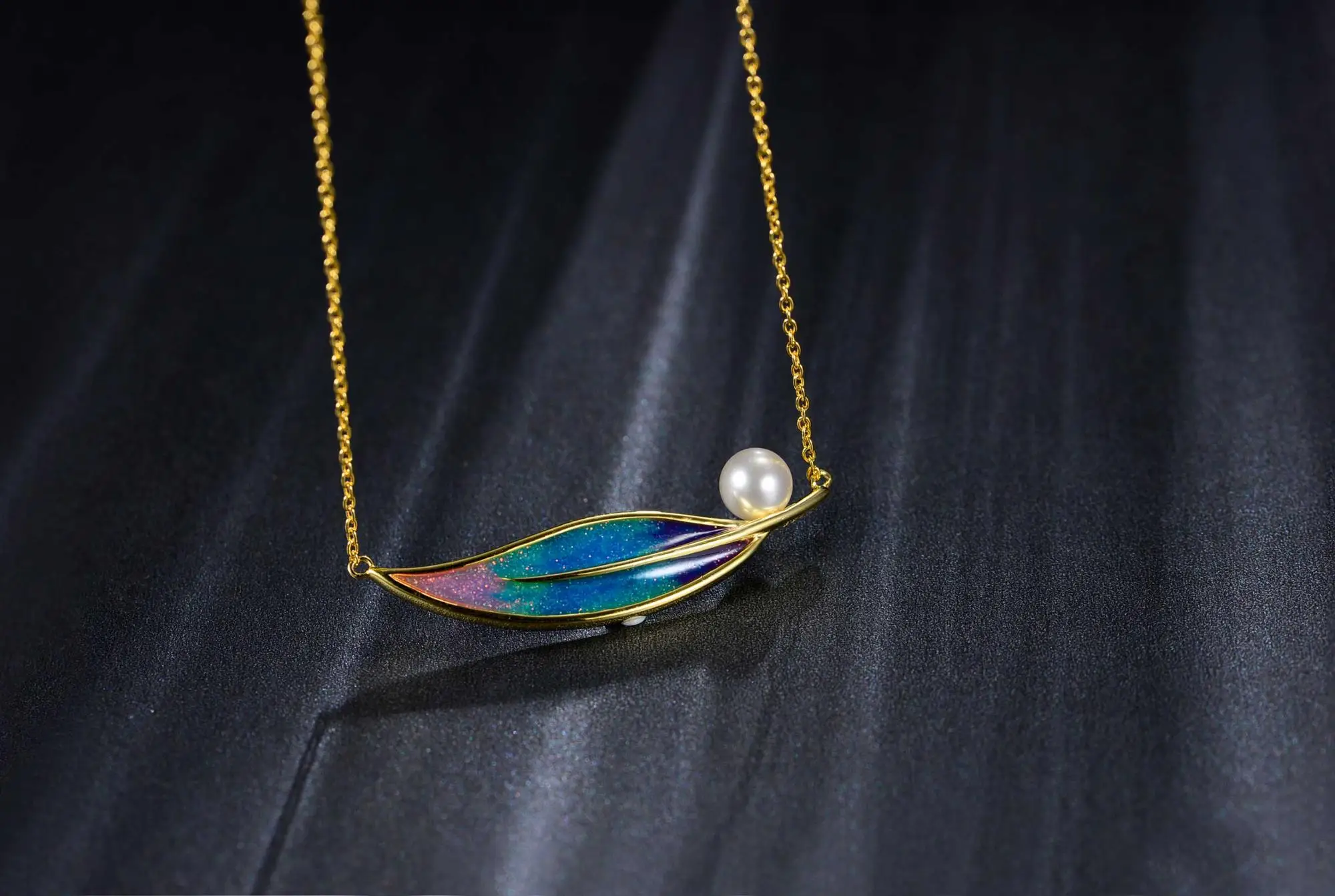 定制时尚女性 925 纯银吊坠珠宝热珐琅羽毛形状银项链