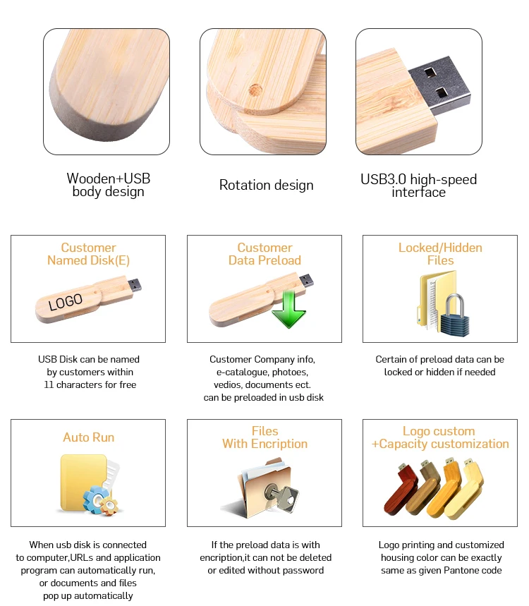 Promotion Rectangle Wood 4GB USB Flash Drive