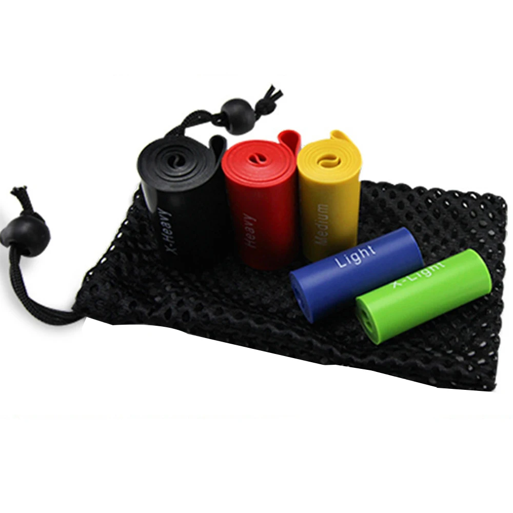 Hot selling Eco set of 5  latex rubber  resistance loop exercise bands set for home fitness stretching