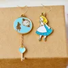 Party Girl Clock shape Party Cartoon Cute Fashion Style Enamel Alice Wonderland Rabbit Bunny Asymmetric Stud Earrings