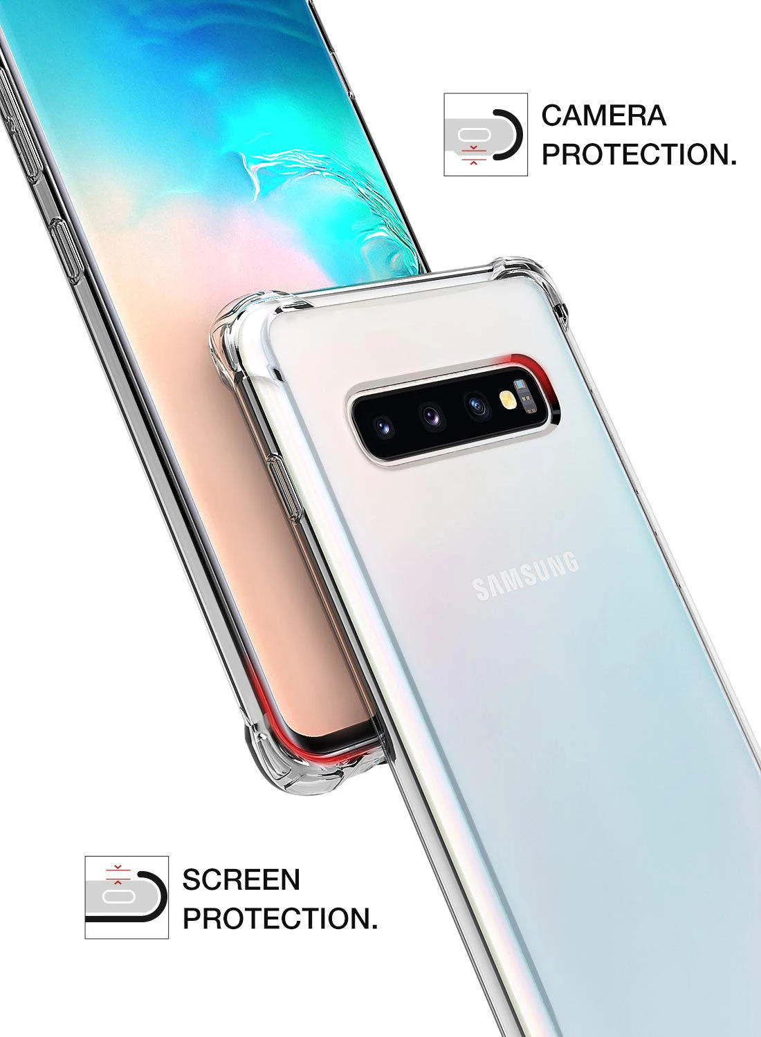 Shockproof S10 clear PC TPU phone case transparent phone cover for Samsung Galaxy S10