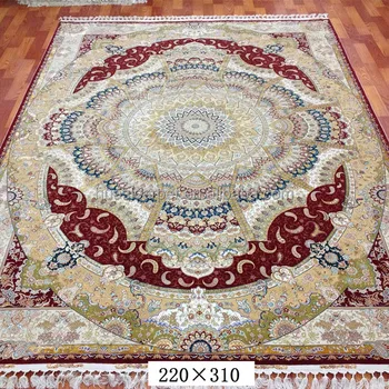 Handmade Red Customized Wool Art Carpet India Handwoven Silk Carpet India Handwoven Wool Silk