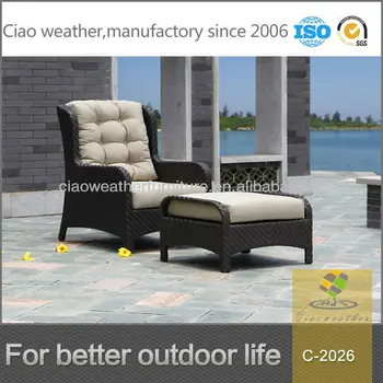 High Back Patio Aluminum Pe Rattan Garden Chair Footstool Buy Pe