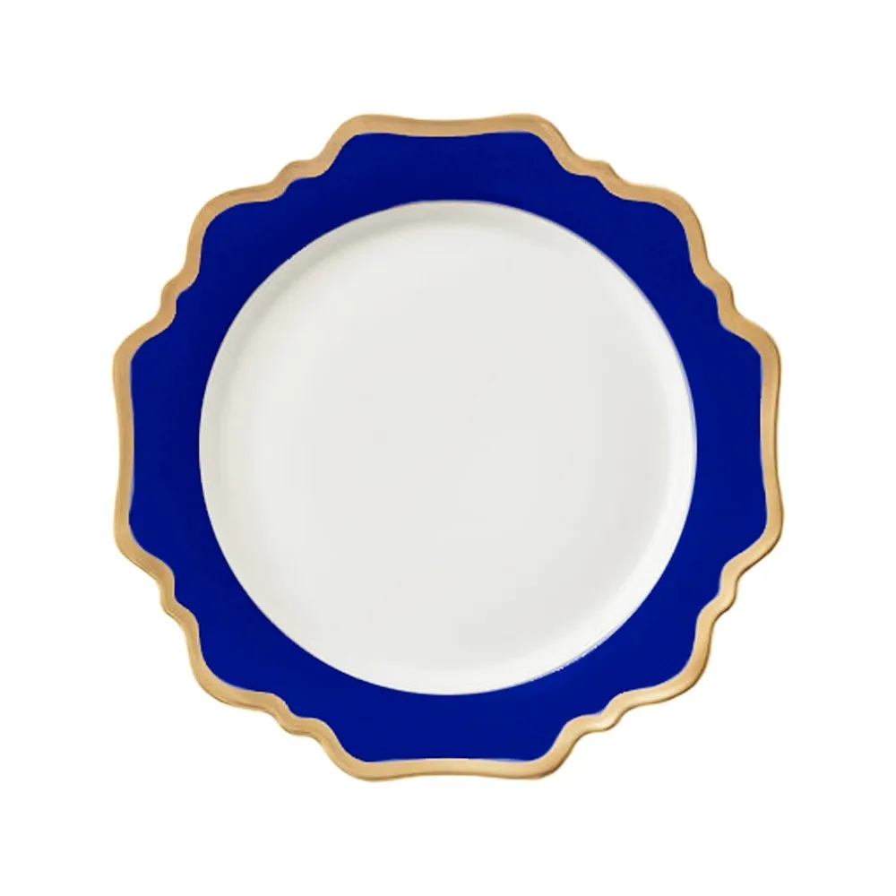 Gentle Type Porcelain Navy Blue Charger Plate With Gold Rim,Ceramic