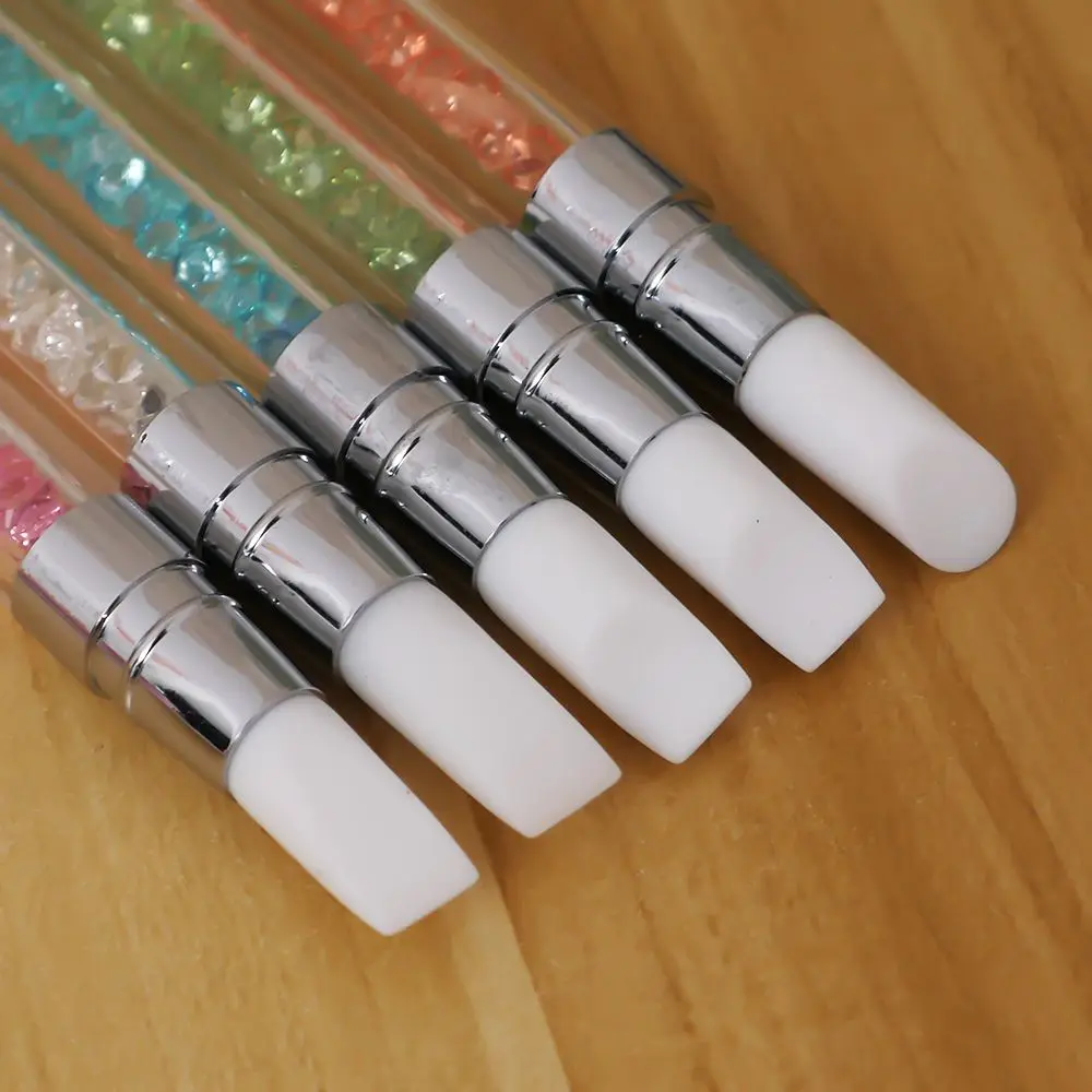 Angnya Two Way Silicone Nail Brush Rhinestone Handle Nail Art Brush