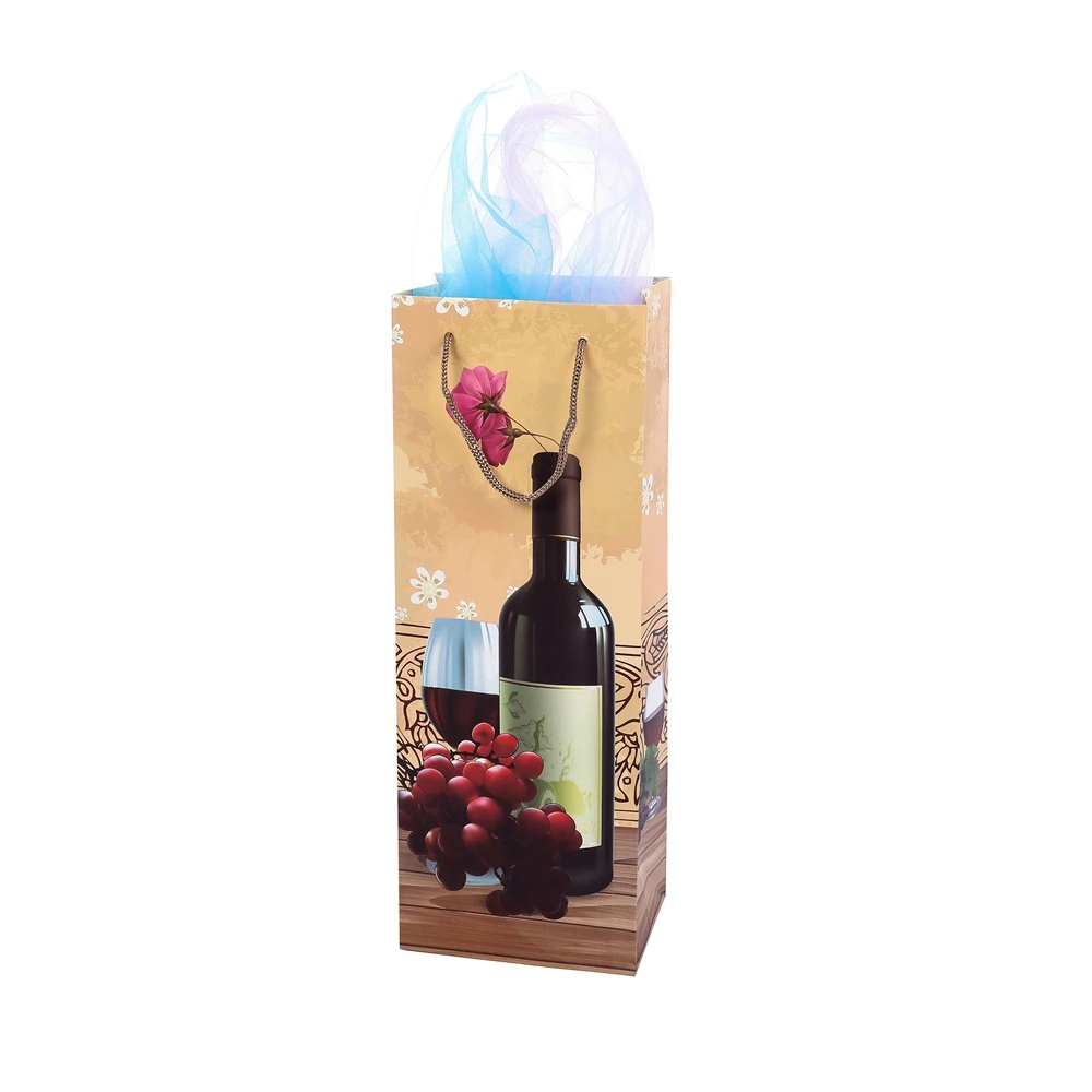 Wholesale Promotion Durable Kraft Coffee Paper Bag Christmas Wine Bottle Shopping Tote Wine Grocery Paper Bag With Handle