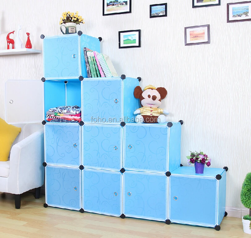 4 Cubes Diy Plastic Children Toys Storage Cabinets With Doors For