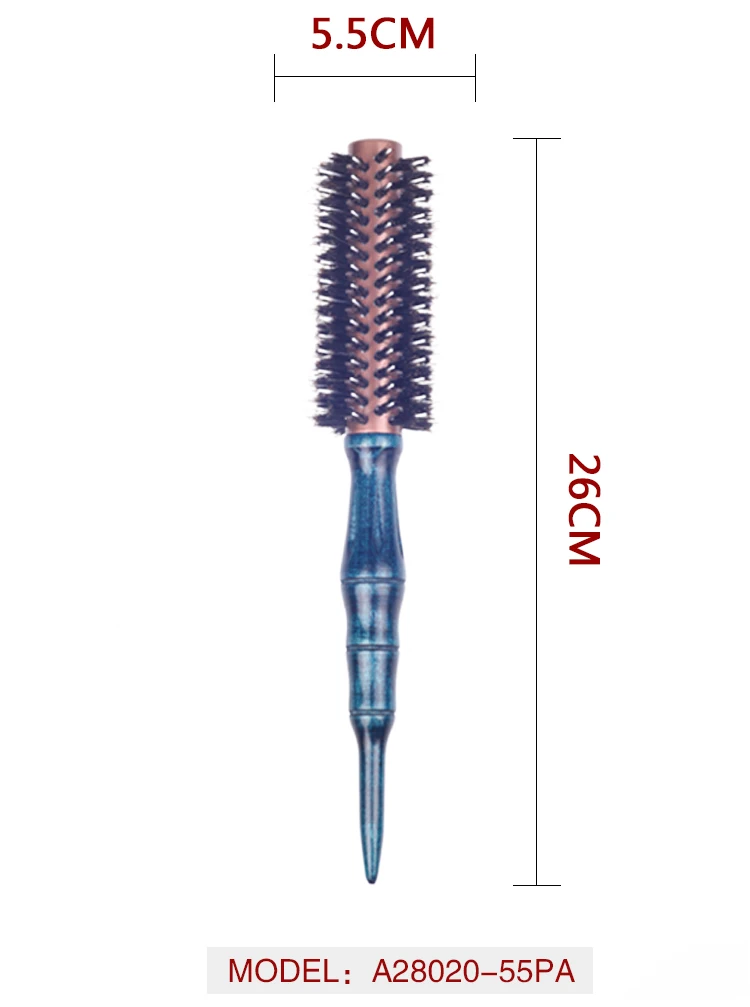 EUREKA A28020-55PA-BL Professional Aluminum Tube With Boar Bristle And Nylon Pins Hair Brush Salon Round Hair Brush