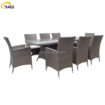 Outdoor Flat Rattan Table And Chairs 8 Seater Rectangular Dining Set