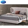 Tufted Upholstered Full Size Bed Frame in Beige Linen Fabric