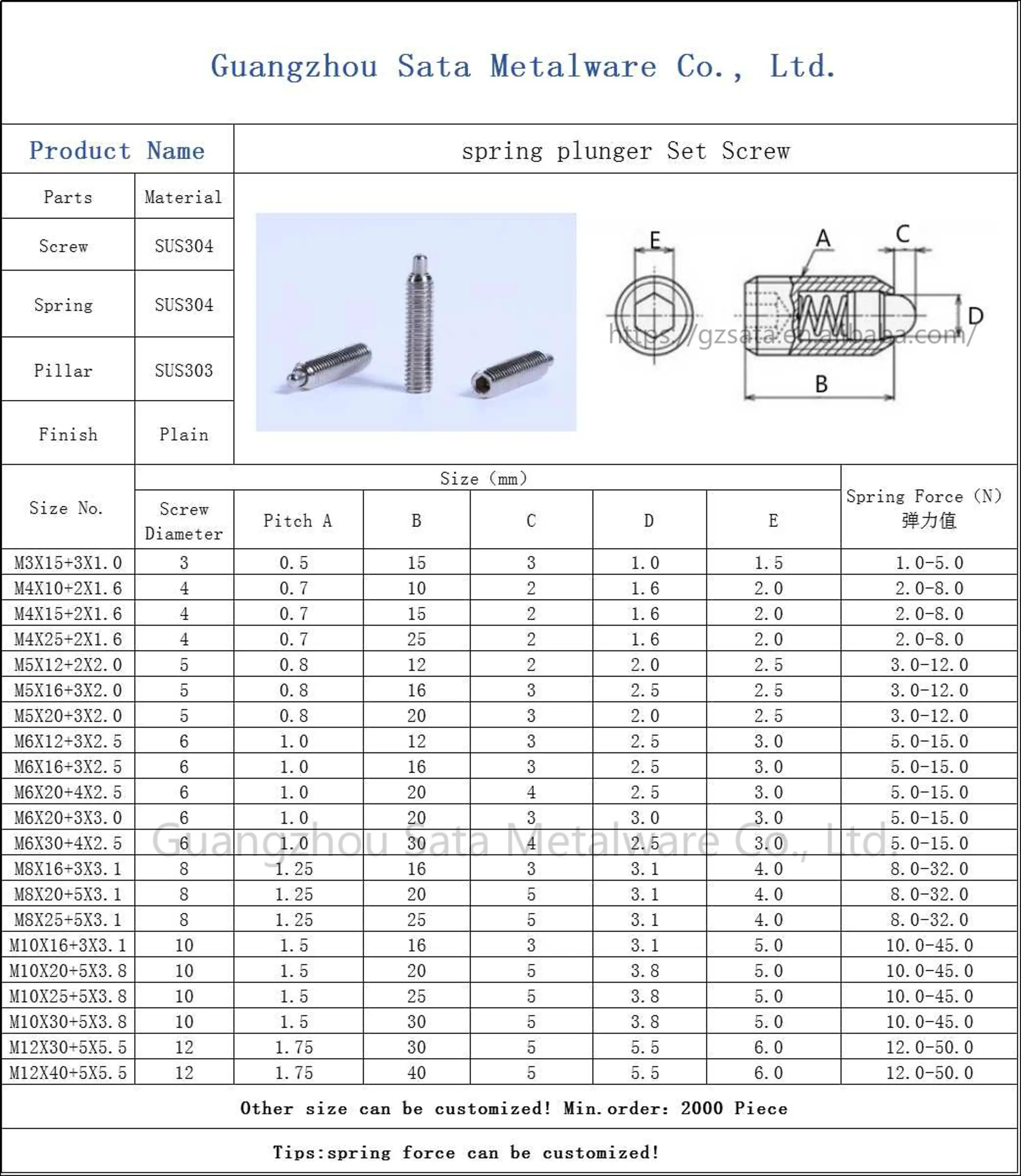 Stainless Steel Hex Socket Long Nose Spring Plunger Screws Buy Long