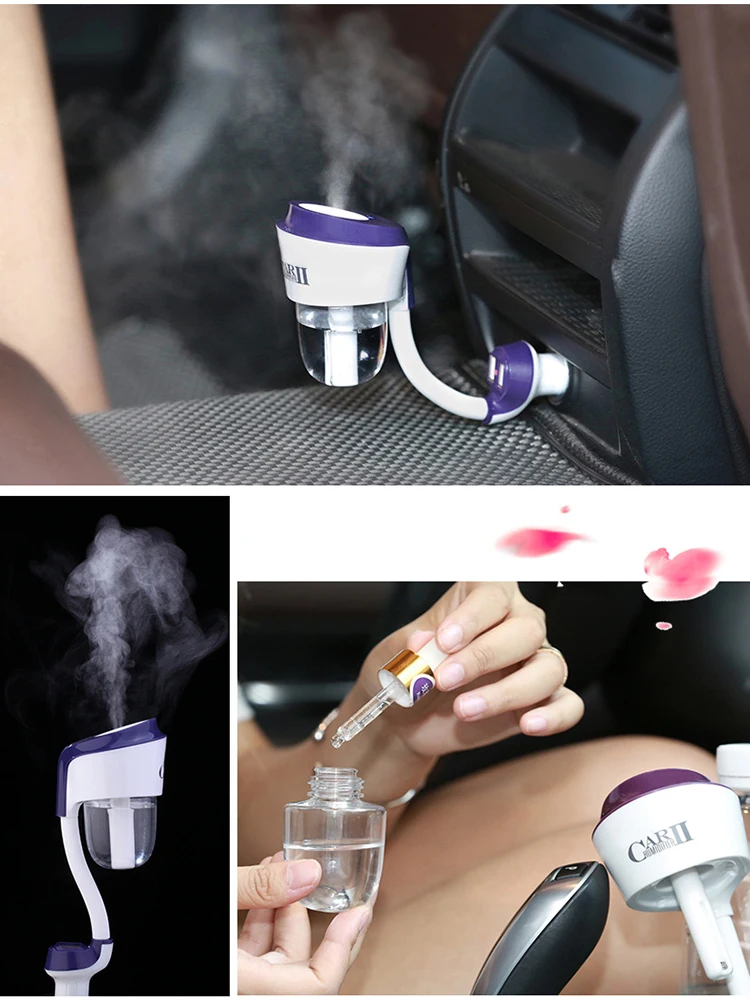 2019 Cool Mist USB Mini Aroma Ultrasonic Air Car humidifier With Dual USB Charger