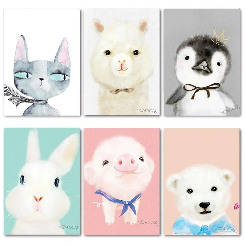Cute Animal Poster Art Print Painting Picture Kidsroom Decor Children
