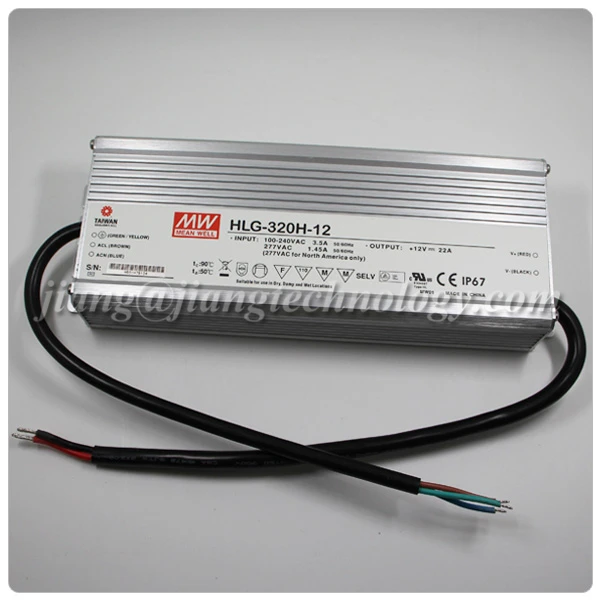 Meanwell IP67 Waterproof LED Driver HLG-320H-12 320W 20A 12 Volt LED Driver