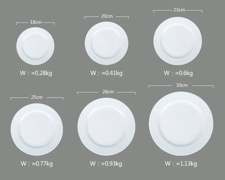 Hotel Restaurant Ceramic Dining Plate Set Porcelain White Catering Plates