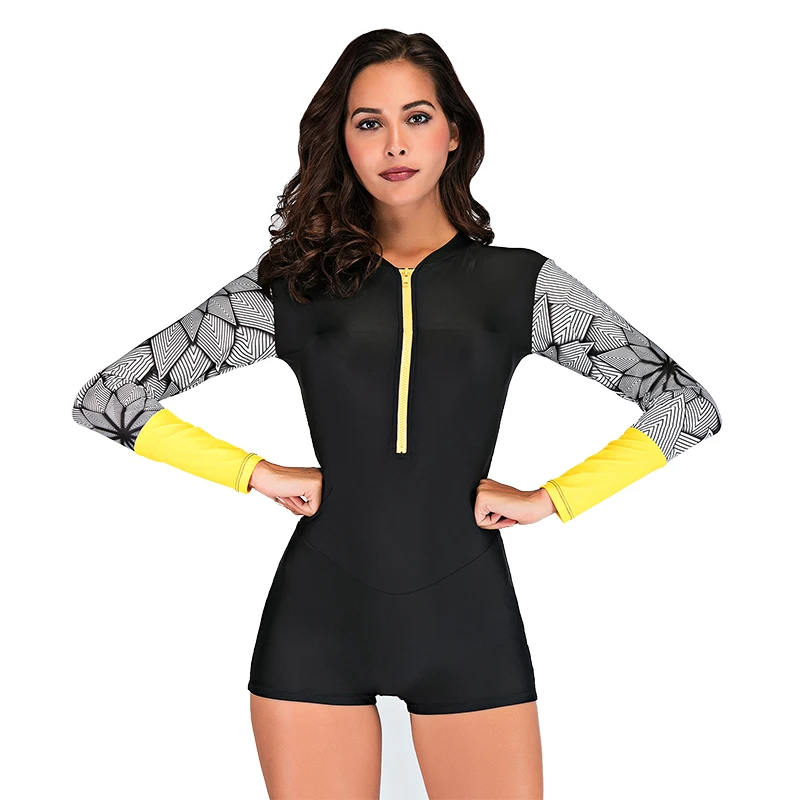 Front Zipper Long Sleeve One Piece Bathimg Suit Swimsuit Long
