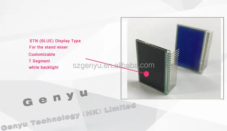 Genyu STN blue 7 segment lcd panel custom segment lcd display With white led backlight For Home appliance