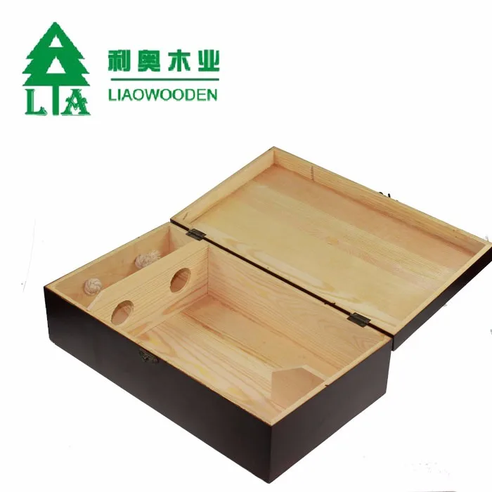 Flat 4 Bottle Pine Wooden Wine Box with Sliding Lid