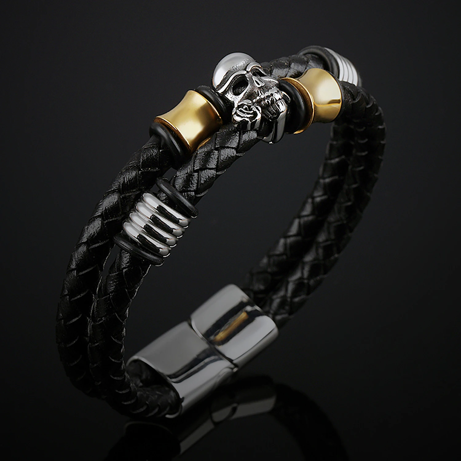 Popular Skull Bracelets For Men Genuine Leather Bracelet With Steel ...