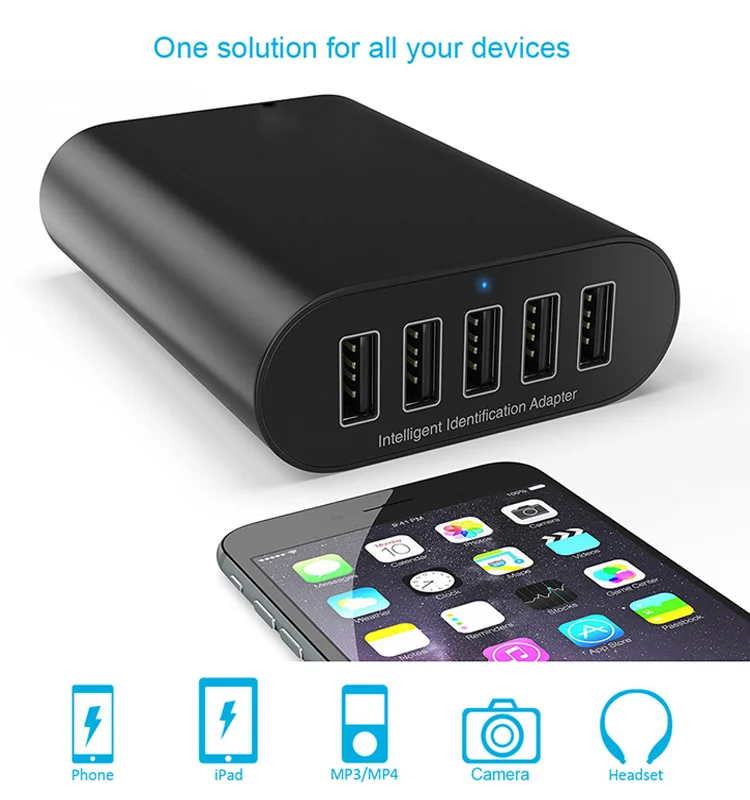 Fast Charger Adapter 40w 5 Port 21 Amp Wall Charger,Multi Port Portable