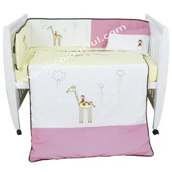 Hot Sale Baby Girls Crib Bedding Set With Giraffe Monkey