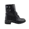 China shoe factory customized LOGO black PU lace-up edge rivets women winter half boots