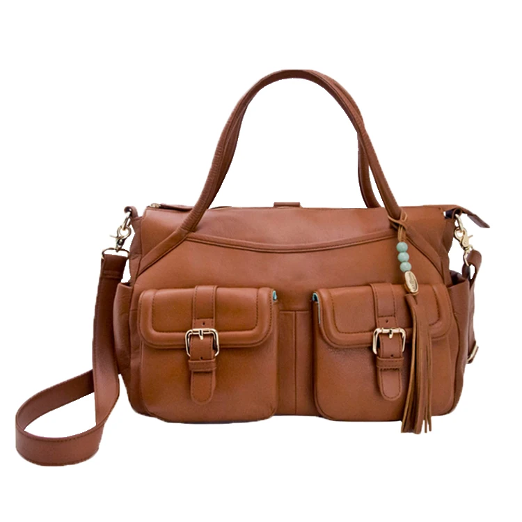 Stylish Leather Nappy Bag Practical Genuine Leather Tote Bag Diaper Bag