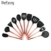 Rose gold color 11pcs food grade silicone with stainless steel copper handle kitchen utensil set