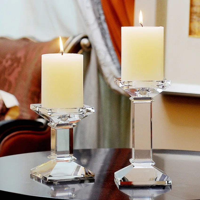 Hot Sale Clear Tall Crystal Candle Holder For Wedding Table Centerpiece