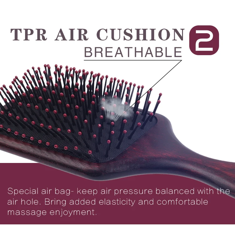EUREKA 9267-R Engraved Wooden Square Paddle Hair Brush Rubber Wood Hair Brush Massage Classical Style Hair Brush