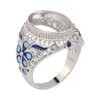 2016 New fashion hot sale platinum silver round semi-manufactures hollow cut flower handmade DIY ring finding base holder