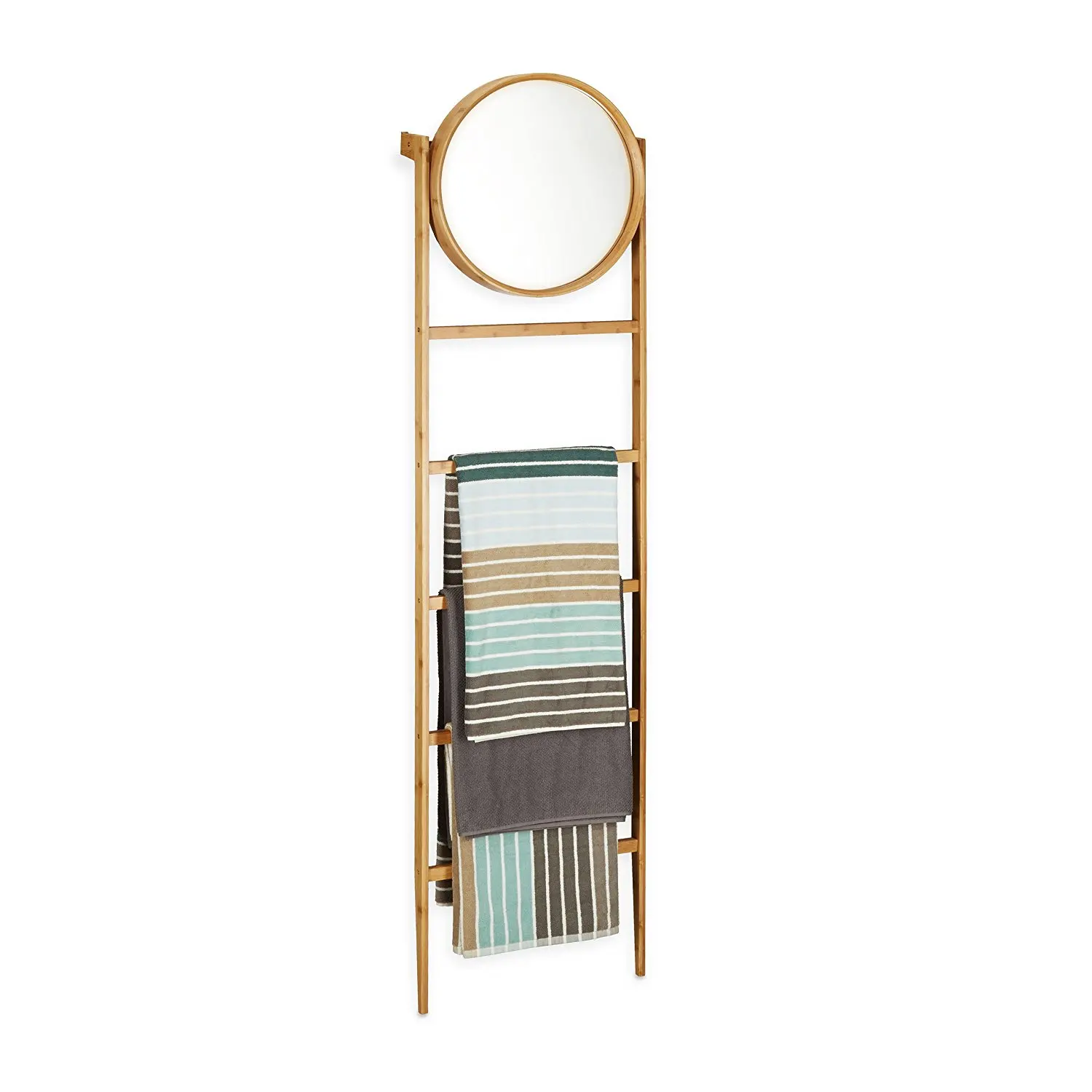 Bamboo Bathroom Valet,Leaning Ladder Shelf,Towel Rack With Mirror Buy