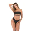 Women's Sexy Strapless Bikini Cutout Strappy Swimwear High Cut Bottom Bathing suit