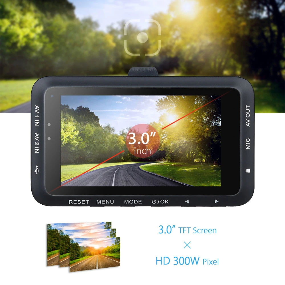 Car Biker Action Video Dual Lens Camera DVR HD 3.0" Night Vision 140 degree Wide Angle