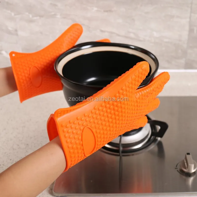 Cotten Lined Baking Oven Glove Food Grade Silicone Bbq Glove Gloves