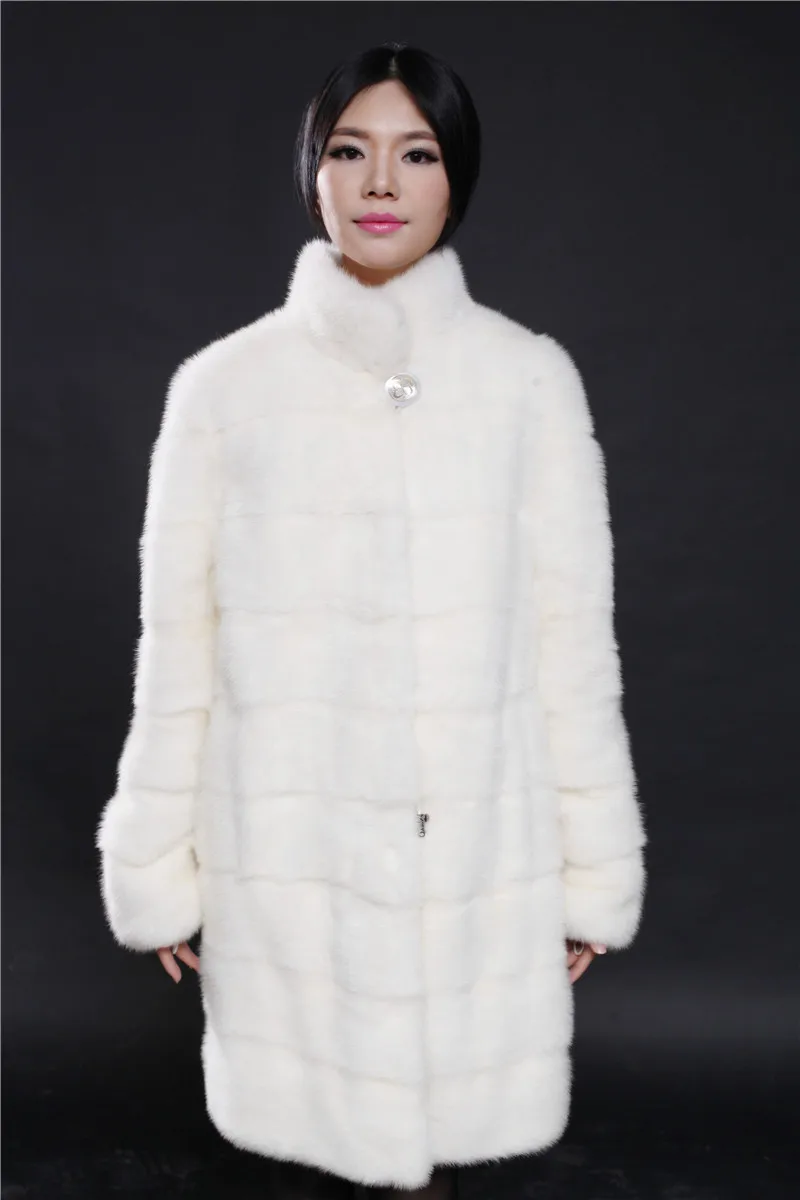 white genuine mink fur coat natural 2016 new fashional woman with collar 90cm real natural mink
