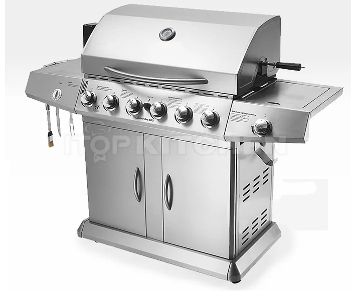Family day Commercial gas bbq grill machine Europe and USA Style Stainless Steel Liquid Propane Gas BBQ Grill trolley