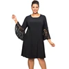 Black Sequin Lace Bell Sleeve Mini dress Plus Size Dress for Woman