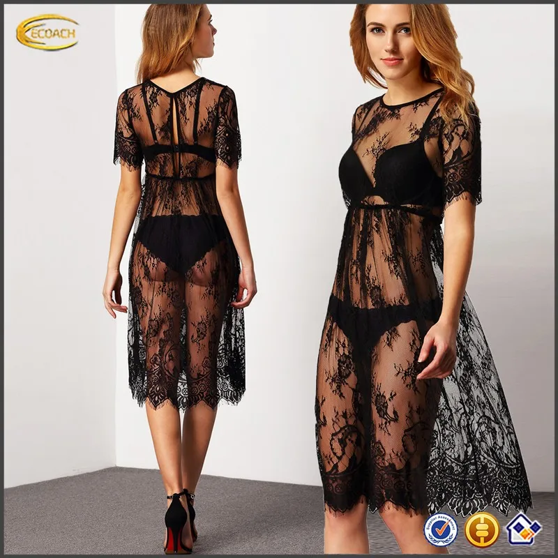 Ecoach Mode Dames Noir En Dentelle Transparente Transparente Robe De Plage Pleine Robe De Plage Sexy Xxx Photos Sexy Robe De Plage Buy Robe De Plage