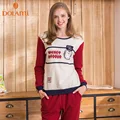 Autumn Girls Pajamas Casual Women Long Pajama Sets Cotton Lounge Pijama Female Homewear Round Neck Women