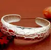 Fashion 925 Sterling Silver Jewelry Chinese Design Silver Lotus Tibetan Buddhist Scriptures Bracelet Open Bracelet