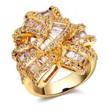 Luxury women’s Designer rings unique jewelry 18k gold plated micro pave setting with cubic zirconia Crystal Accessories Big ring
