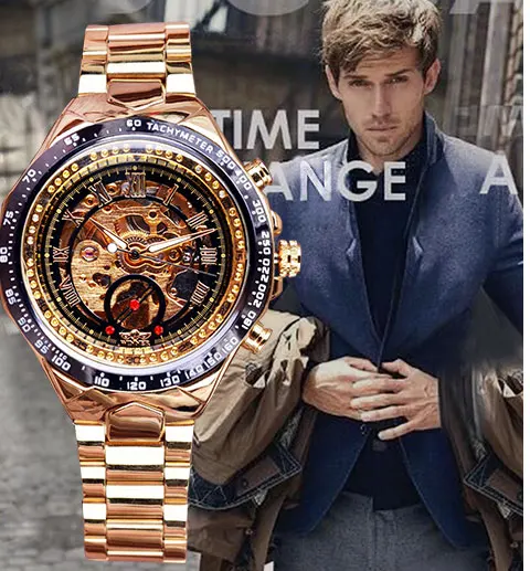 
New Mechanical Watches Men Winner Sport Design Bezel Golden Watch Montre Homme Clock Men Automatic Luxury Skeleton Watch 